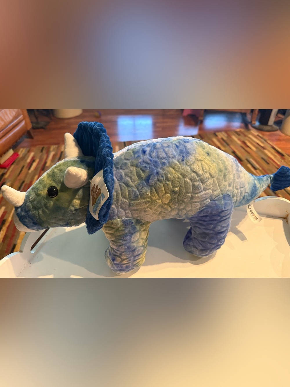 Blue & Green Plush Triceratops Stuffed Animal - Soft Kids Dinosaur Toy